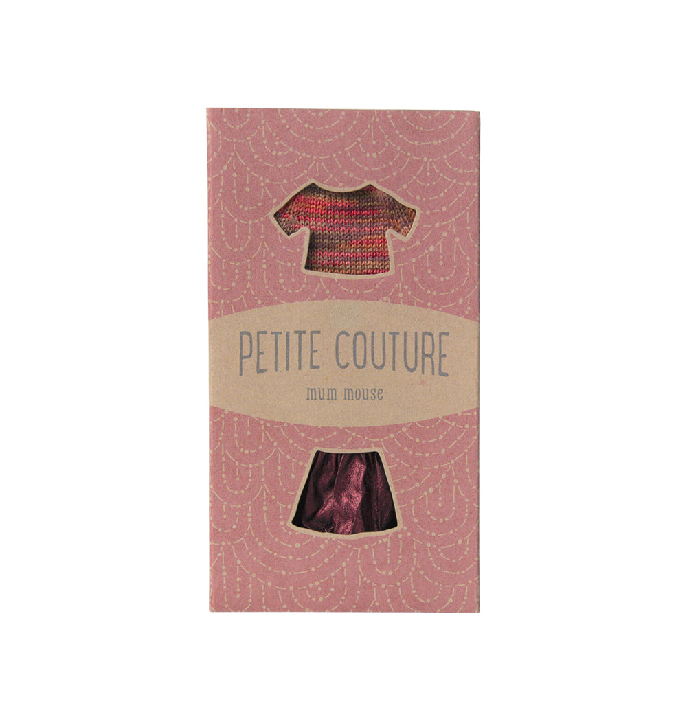 Maileg Petite Couture Mum Mouse outfit with a tweed suit and handbag – elegant UK dollhouse charm