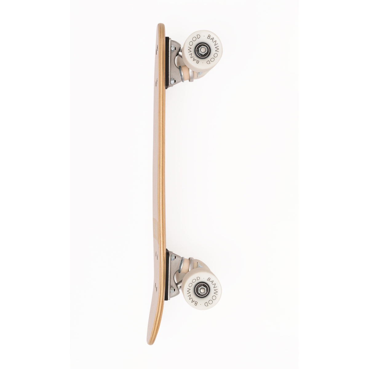 A vintage-inspired cruiser skateboard featuring a pastel pink deck, soft wheels, and a durable maple wood finish, perfect for young beginners.