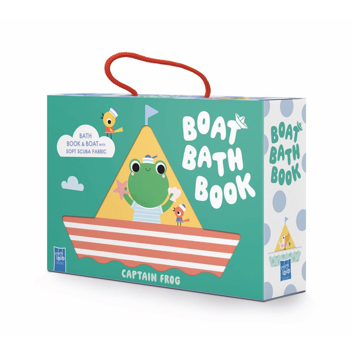 "Boat Bath Book: Captain Frog" box featuring a frog sailor in a boat cutout with a red handle.