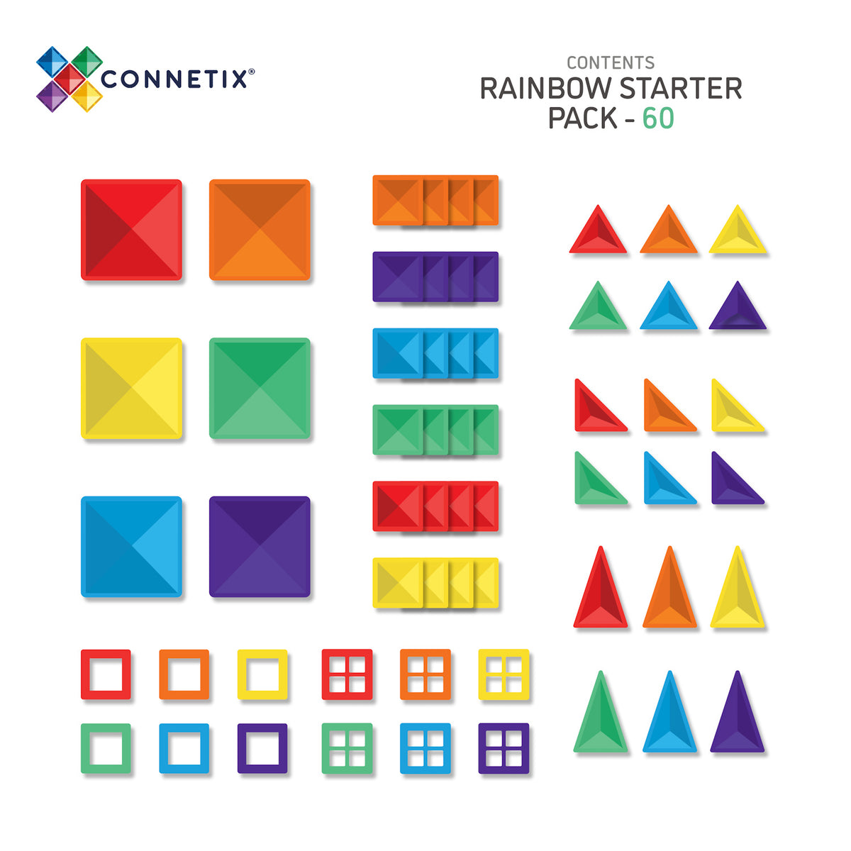 CONNETIX Magnetic Tiles RAINBOW Starter Pack 60 pcs.