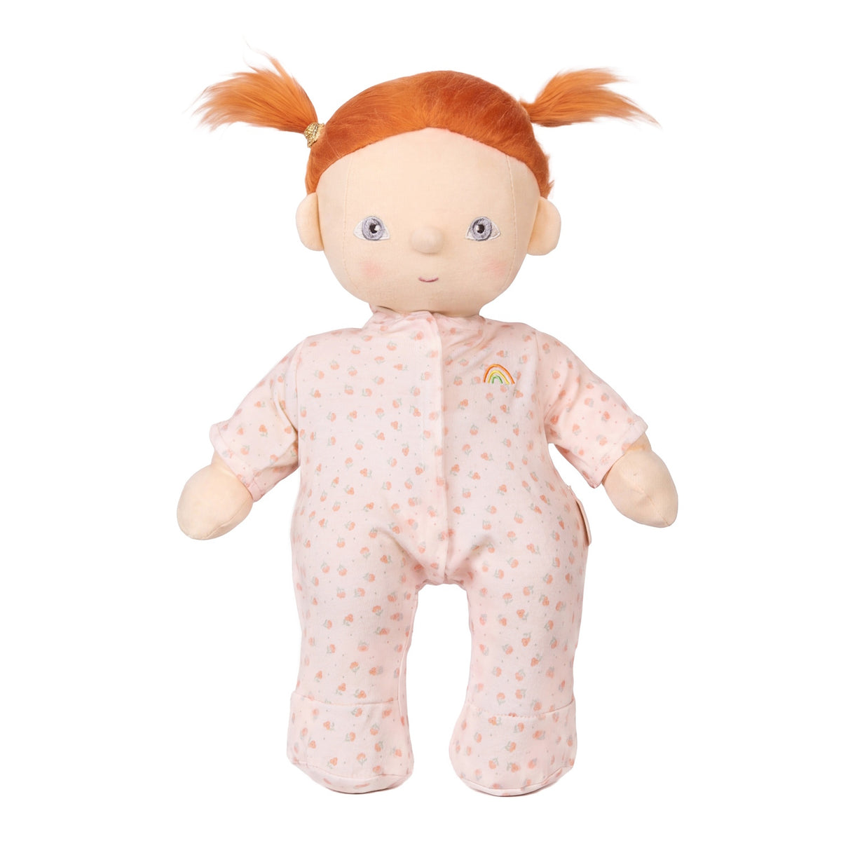 Olli Ella Dinkum Doll Marlow with red pigtails wearing pink pajamas.