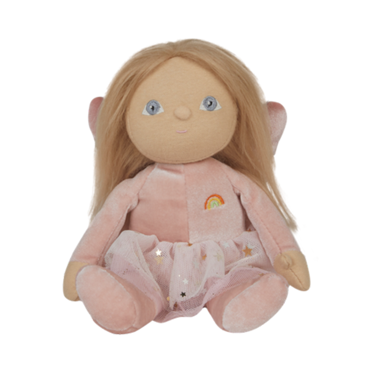 Olli Ella Dinky Dinkum Doll Fairy Fiona in pink plush outfit with a tulle tutu skirt.