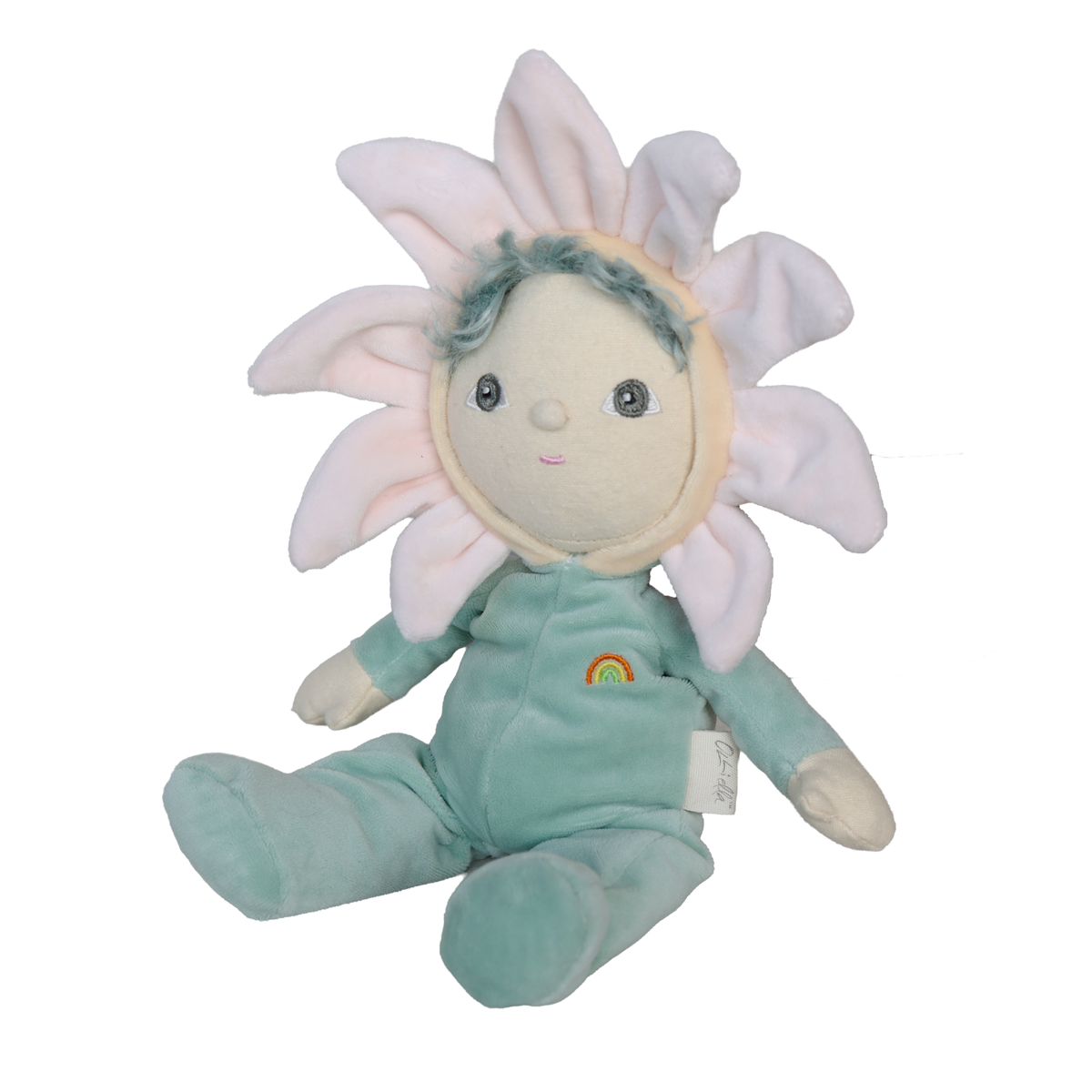 Olli Ella Dinky Dinkum Lily plush doll with pink flower hood.