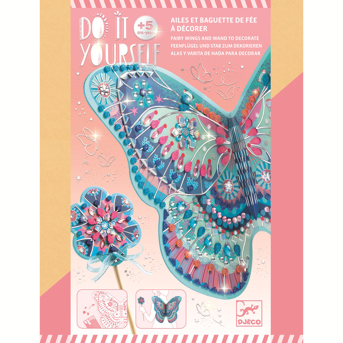 A DIY kit featuring whimsical materials for kids to decorate their own magical fairy wings and sparkling wands.