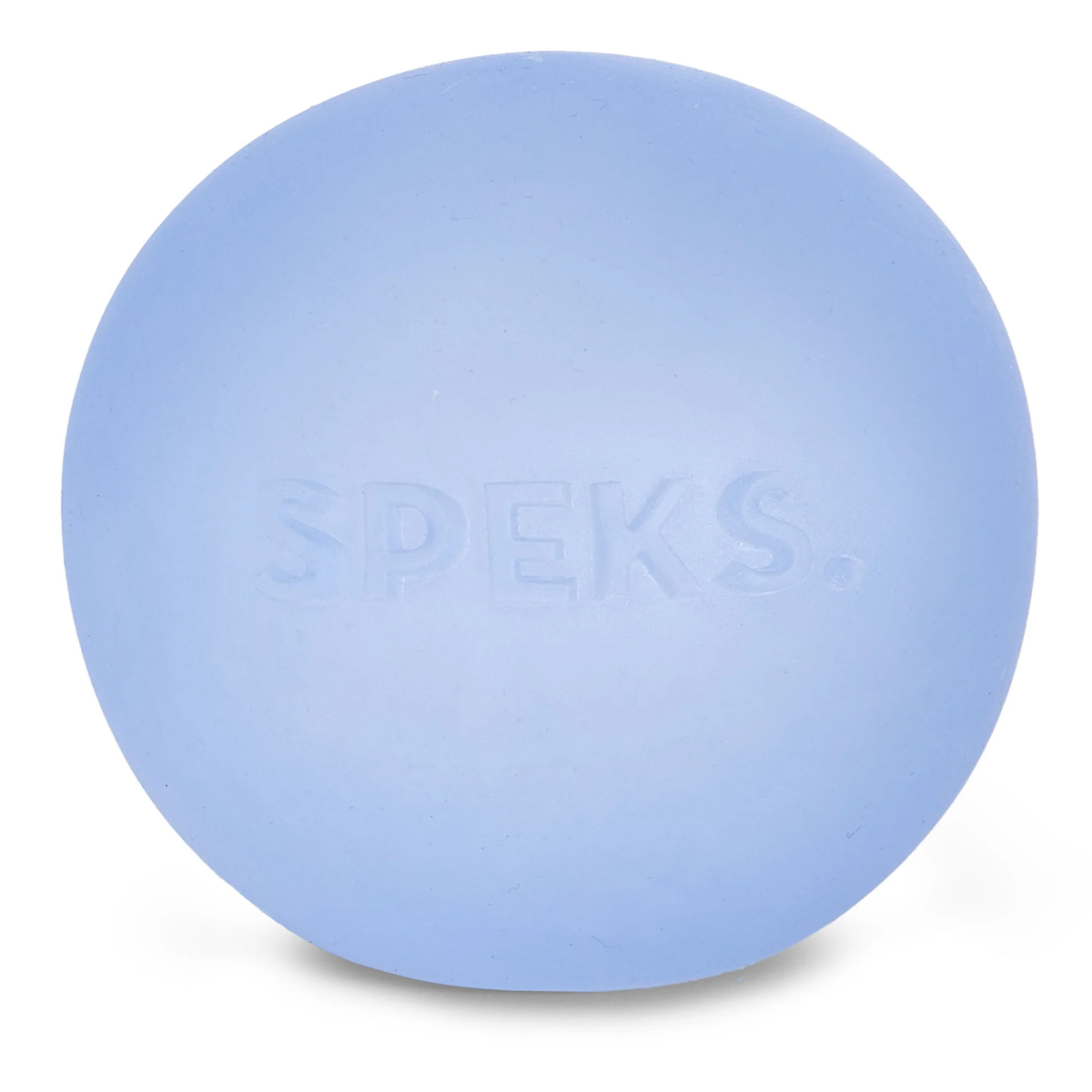 Light blue stress ball with the word "SPEKS" embossed on its surface. The round shape and soft color create a calm and soothing appearance.