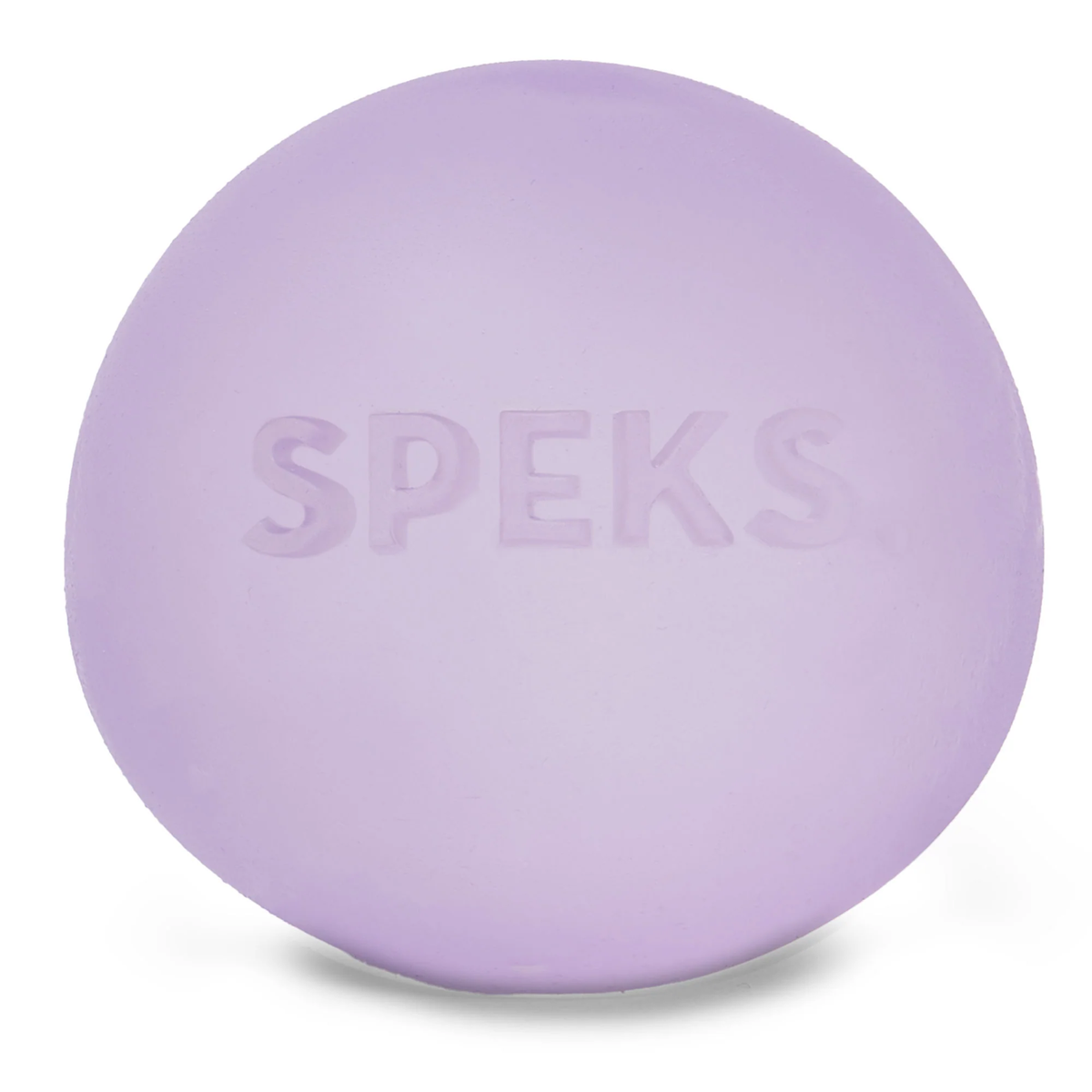Round lavender-colored stress ball with "SPEKS" embossed on the surface. The soft hue conveys a relaxing, calming vibe.