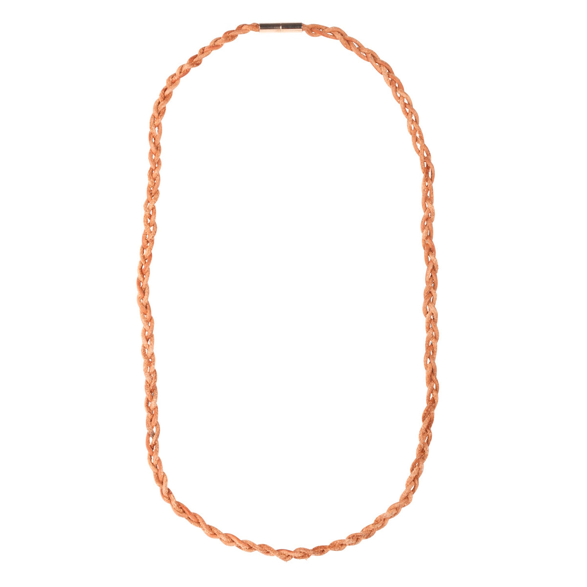 Braided tan leather flower necklace cord with a secure metal clasp for DIY jewelry making and fresh floral crafts.
