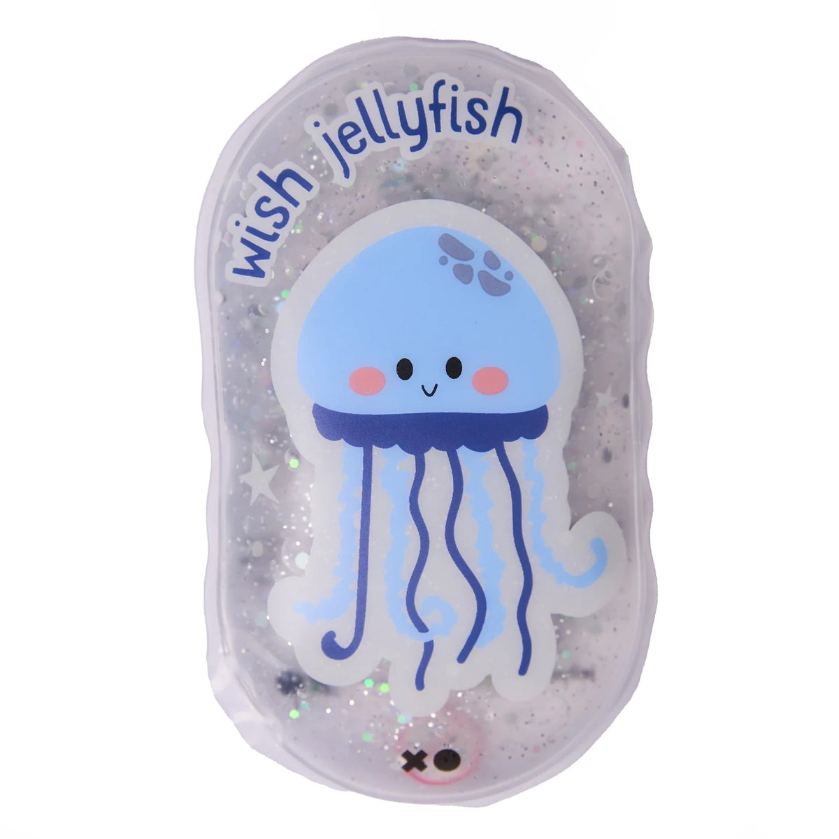 Jellystone Designs Wish Jellyfish sensory pouch filled with glitter and a cartoon jellyfish.