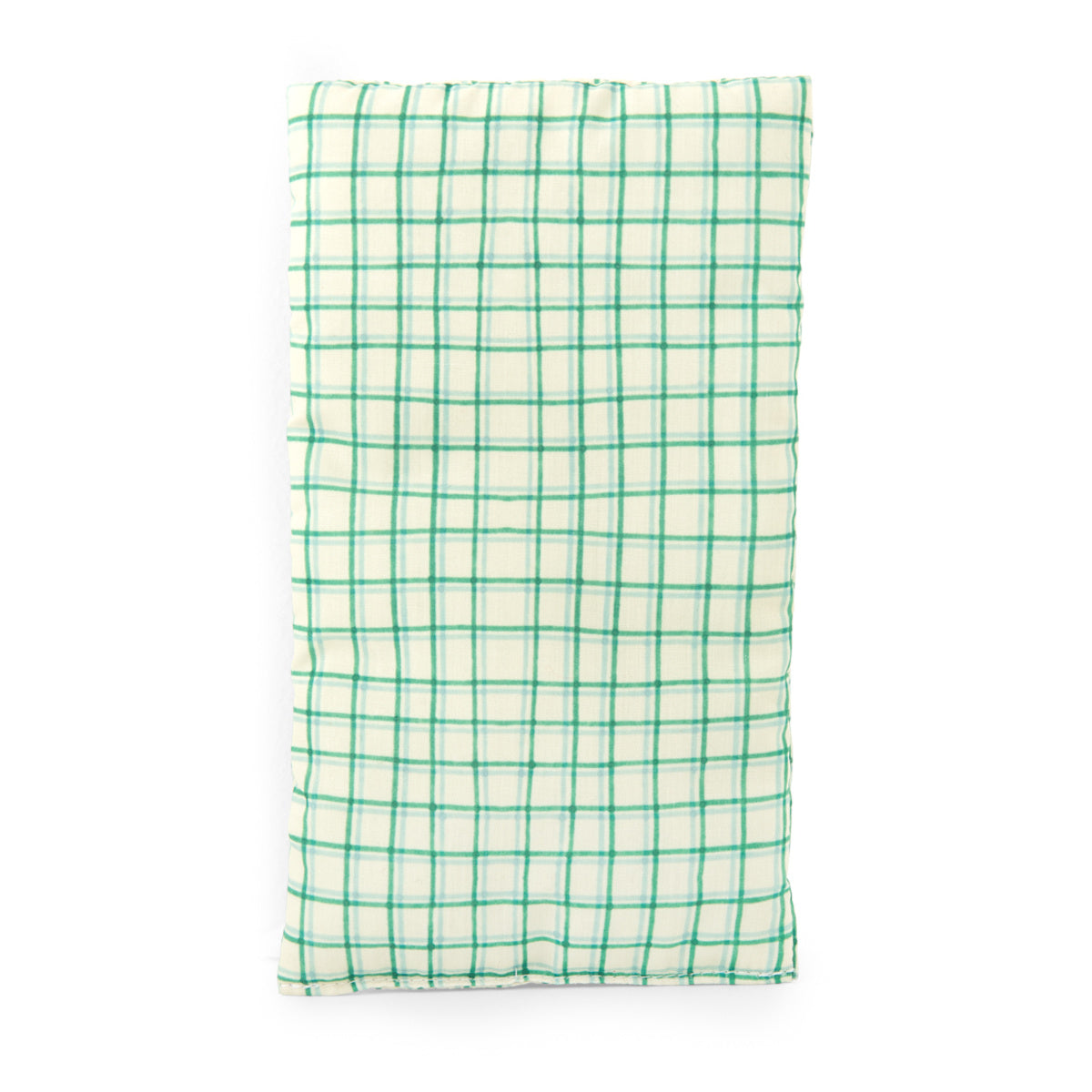 Green grid pattern caravan mattress pad for dollhouse on a white background.