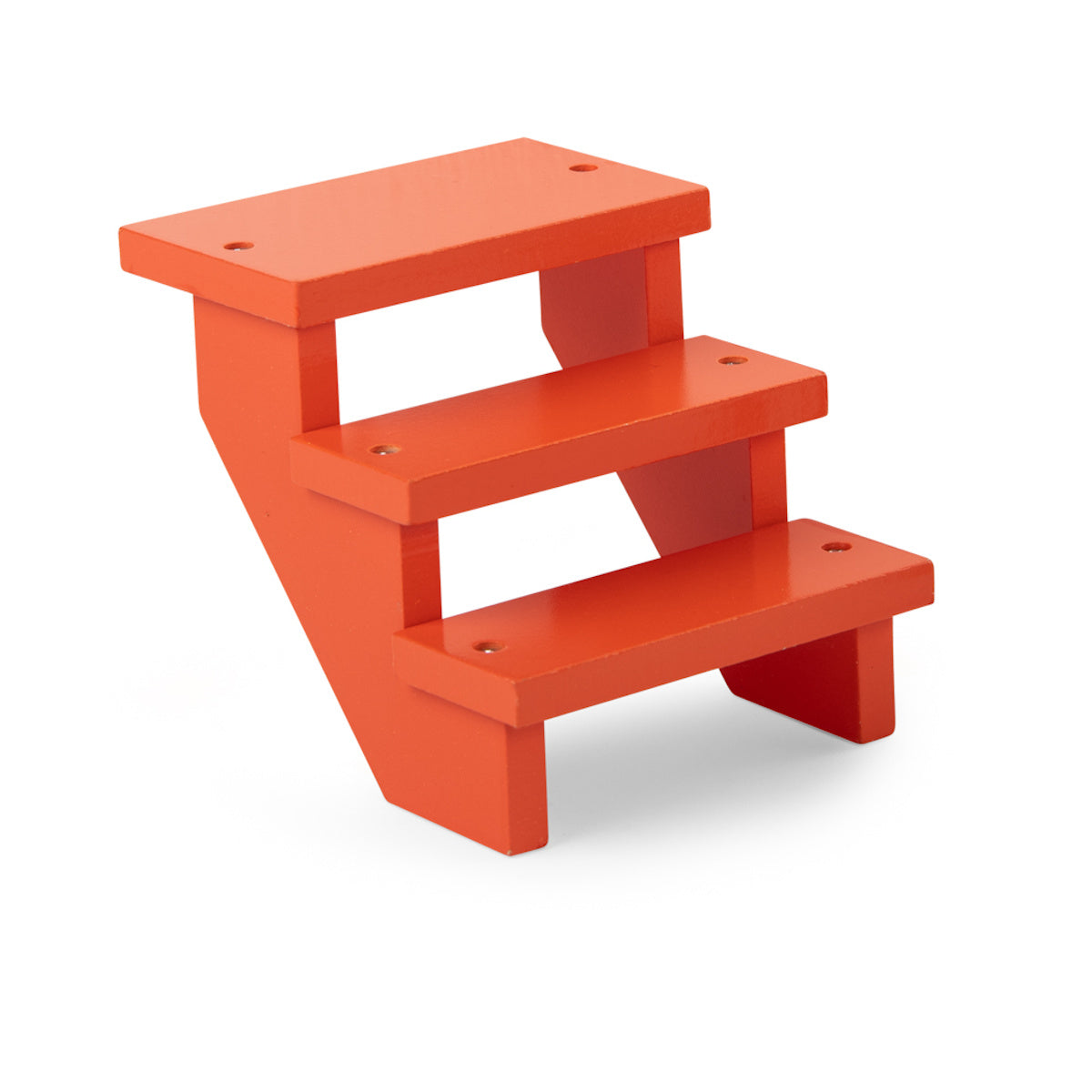 Orange miniature wooden dollhouse steps for a caravan toy play set.