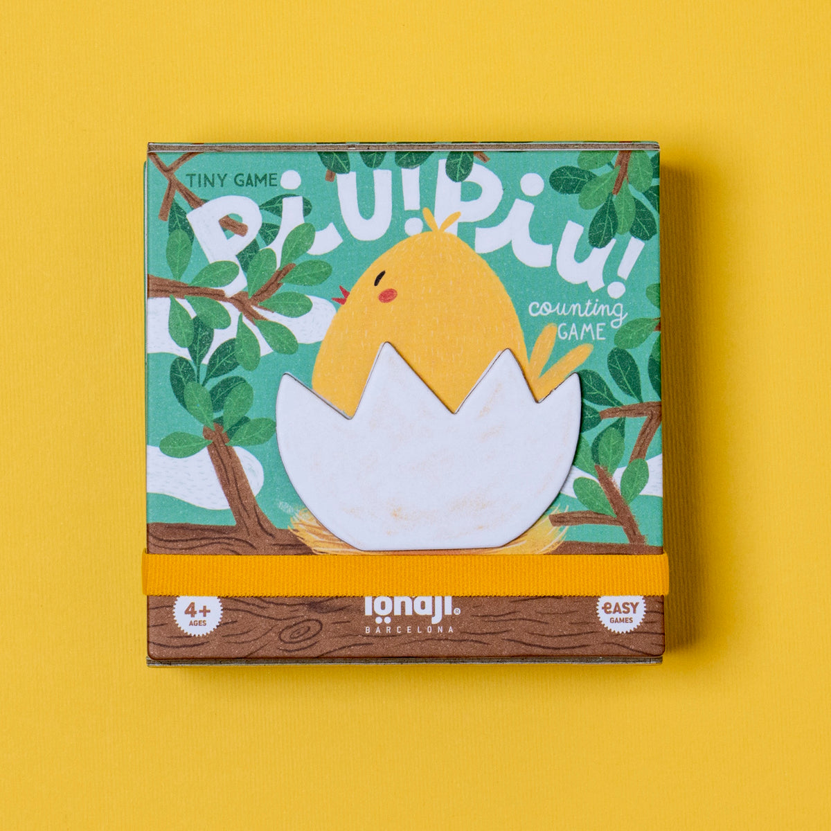 Londji Piu Piu counting game for kids in a colorful box featuring an illustrated yellow chick hatching from a white egg.