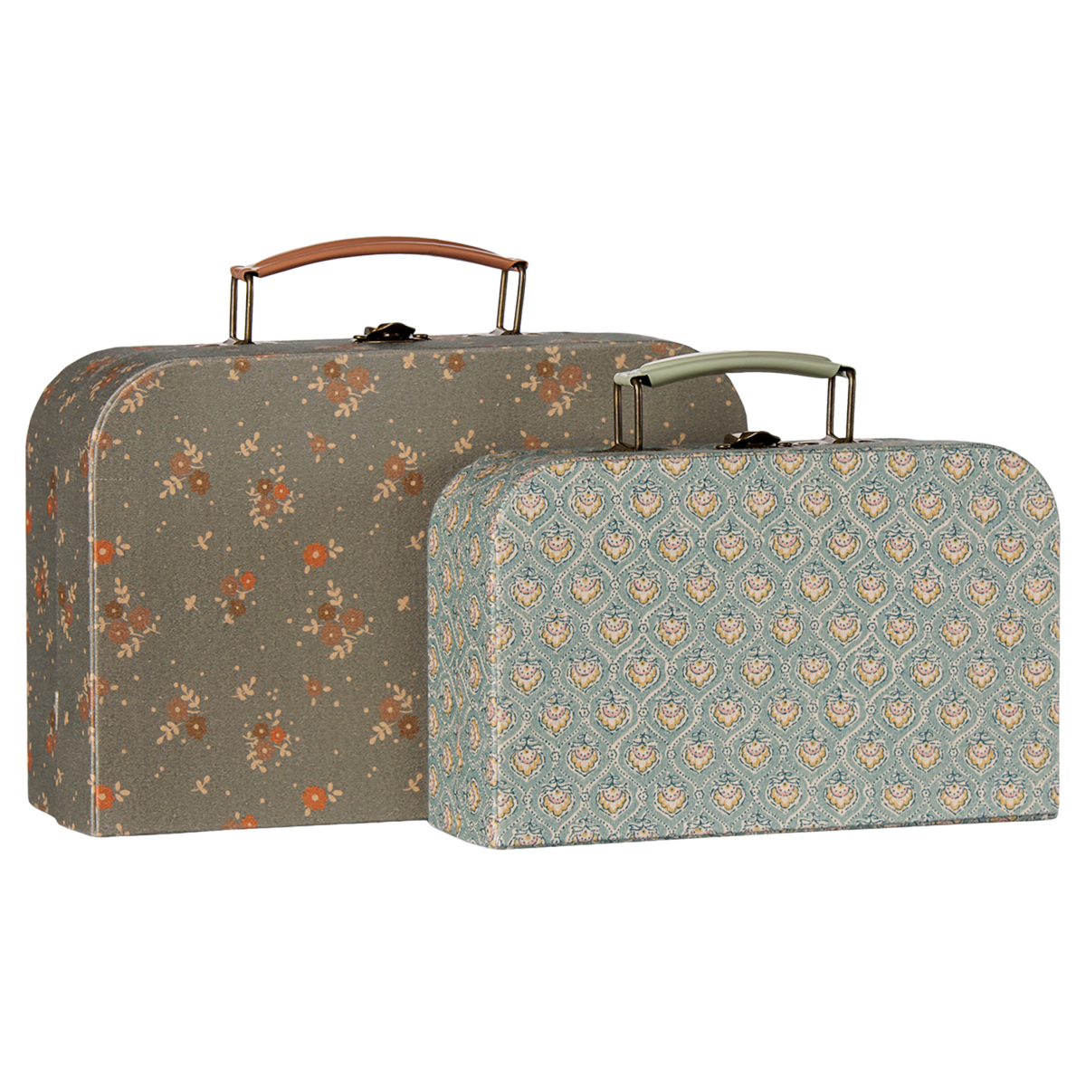 Maileg 2-piece Michette suitcase set featuring vintage floral patterns, front view.