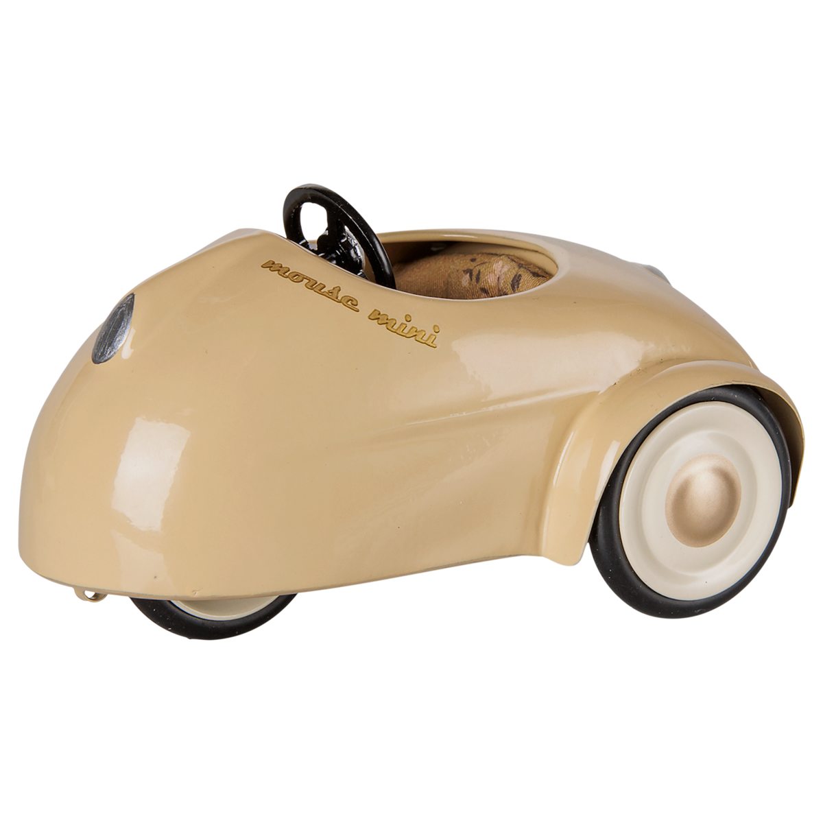 Maileg mouse mini car in wheat color, vintage metal toy car for dollhouse mice.