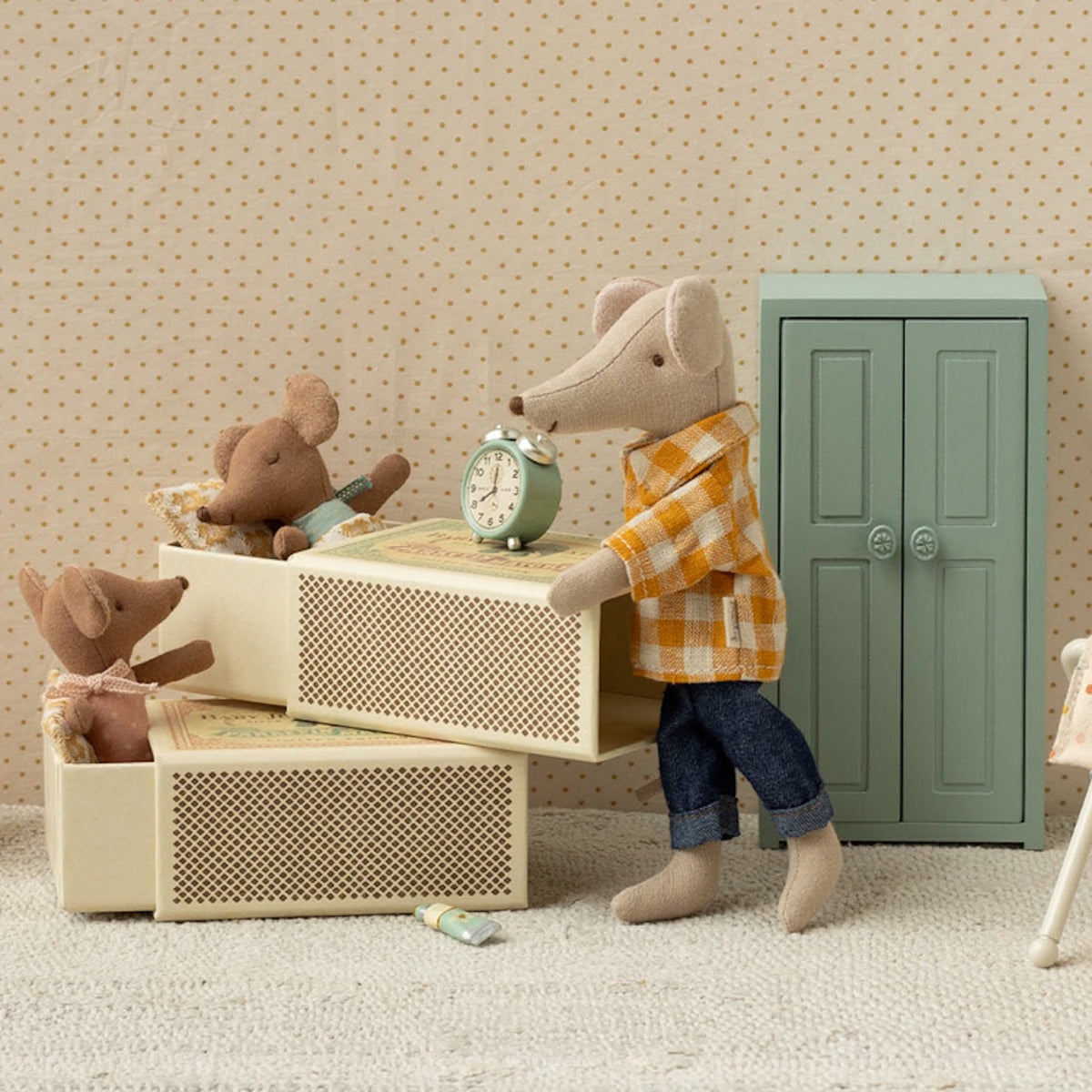 Maileg Sleepy Wakey Baby Mouse in Matchbox - Rose