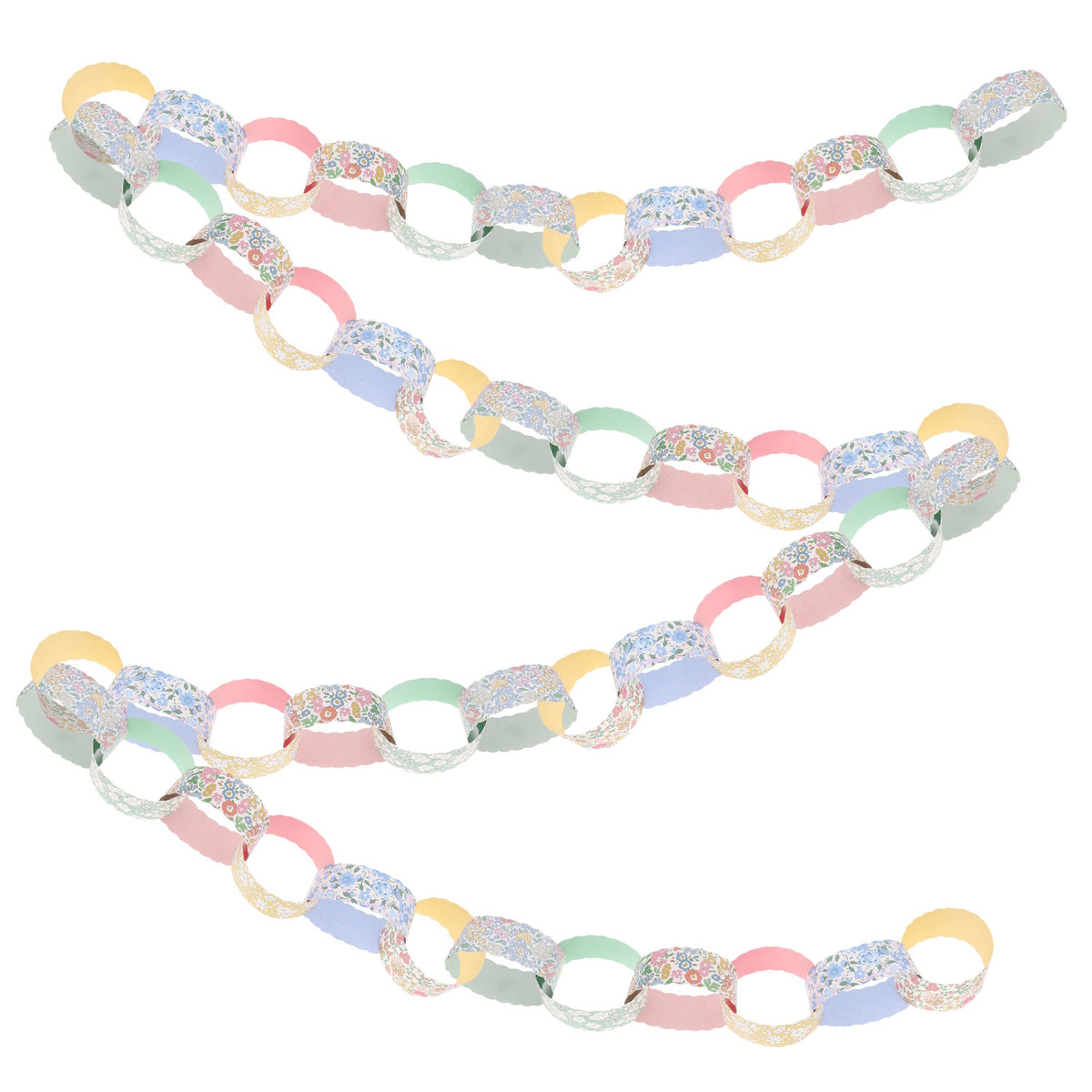 Floral and pastel scalloped paper chains from the Meri Meri x Liberty collection for party decorations and celebrations.