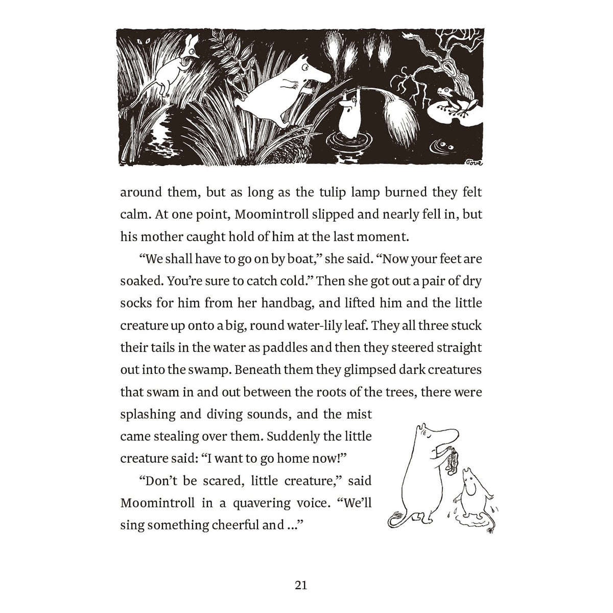 Moomintroll and Moominmamma by Tove Jansson, from The Moomins and the Great Flood.