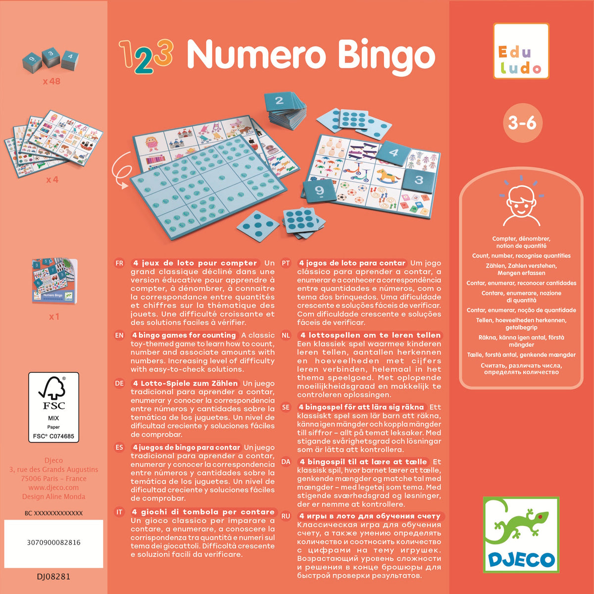 Edu Ludo Numero Bingo by Djeco, an educational counting and number association game for kids ages 3-6.