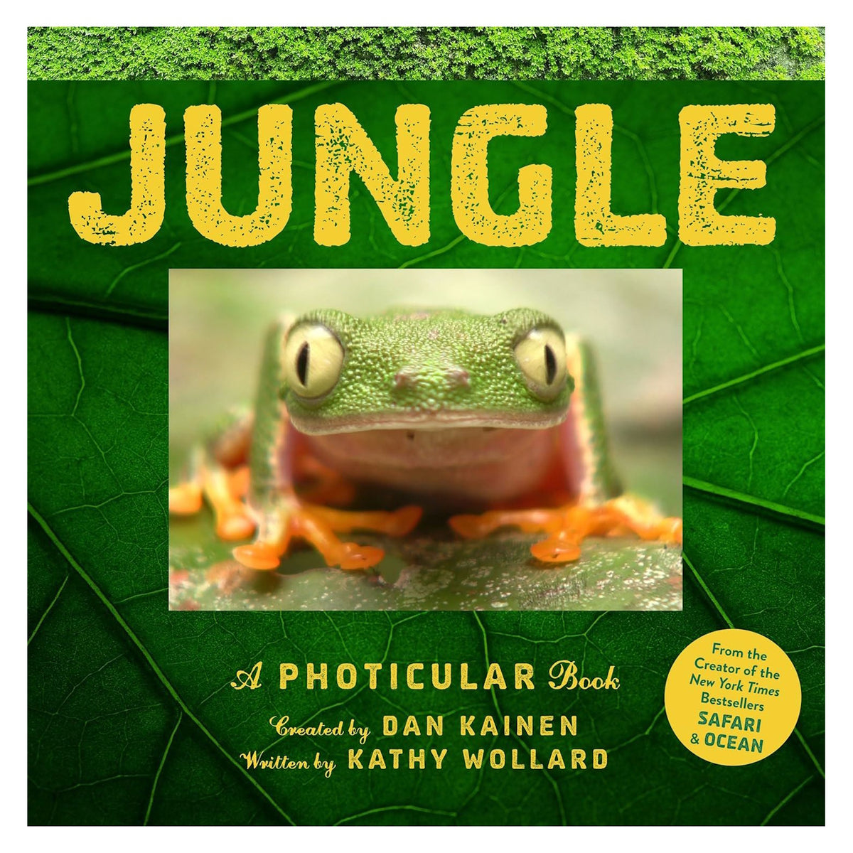 Jungle: A Photicular Book cover by Dan Kainen and Kathy Wollard, featuring a close-up of a green tree frog.