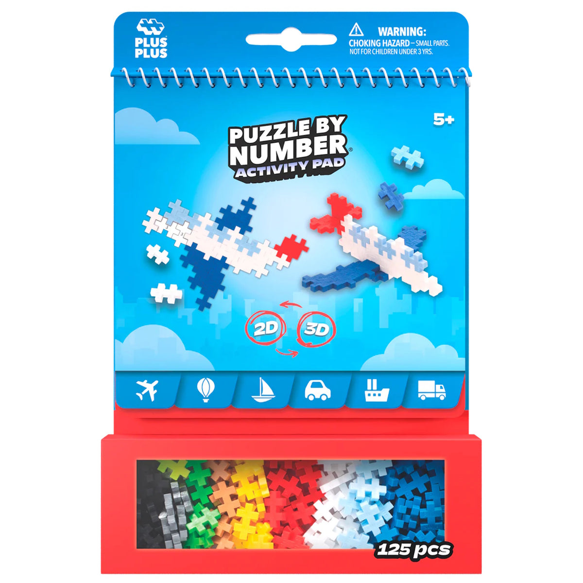 Plus-Plus Puzzle by Number Transportation Activity Pad with 125 pieces to build 2D and 3D airplanes and vehicles.