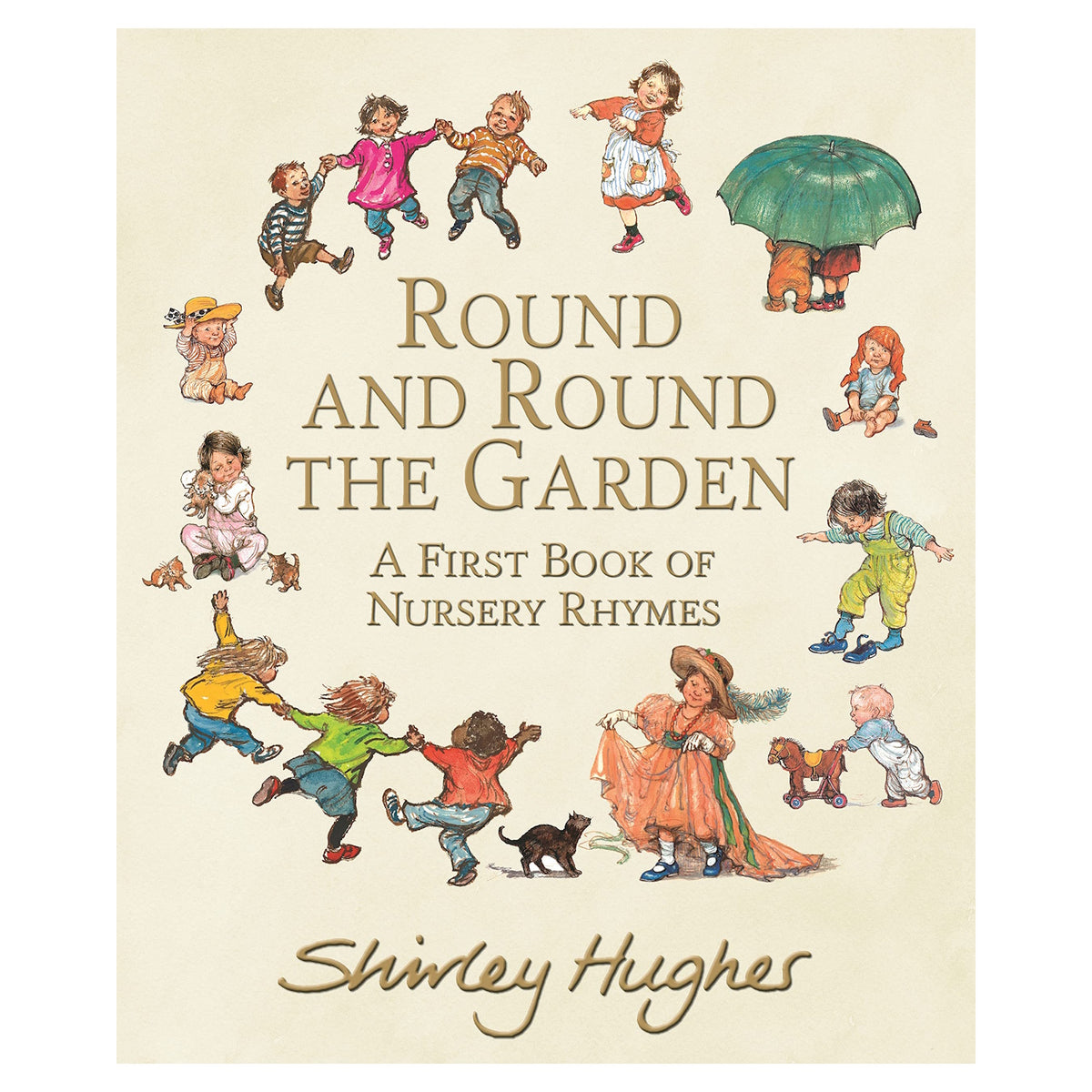 Round and Round the Garden by Shirley Hughes book cover featuring nostalgic illustrations of children playing.