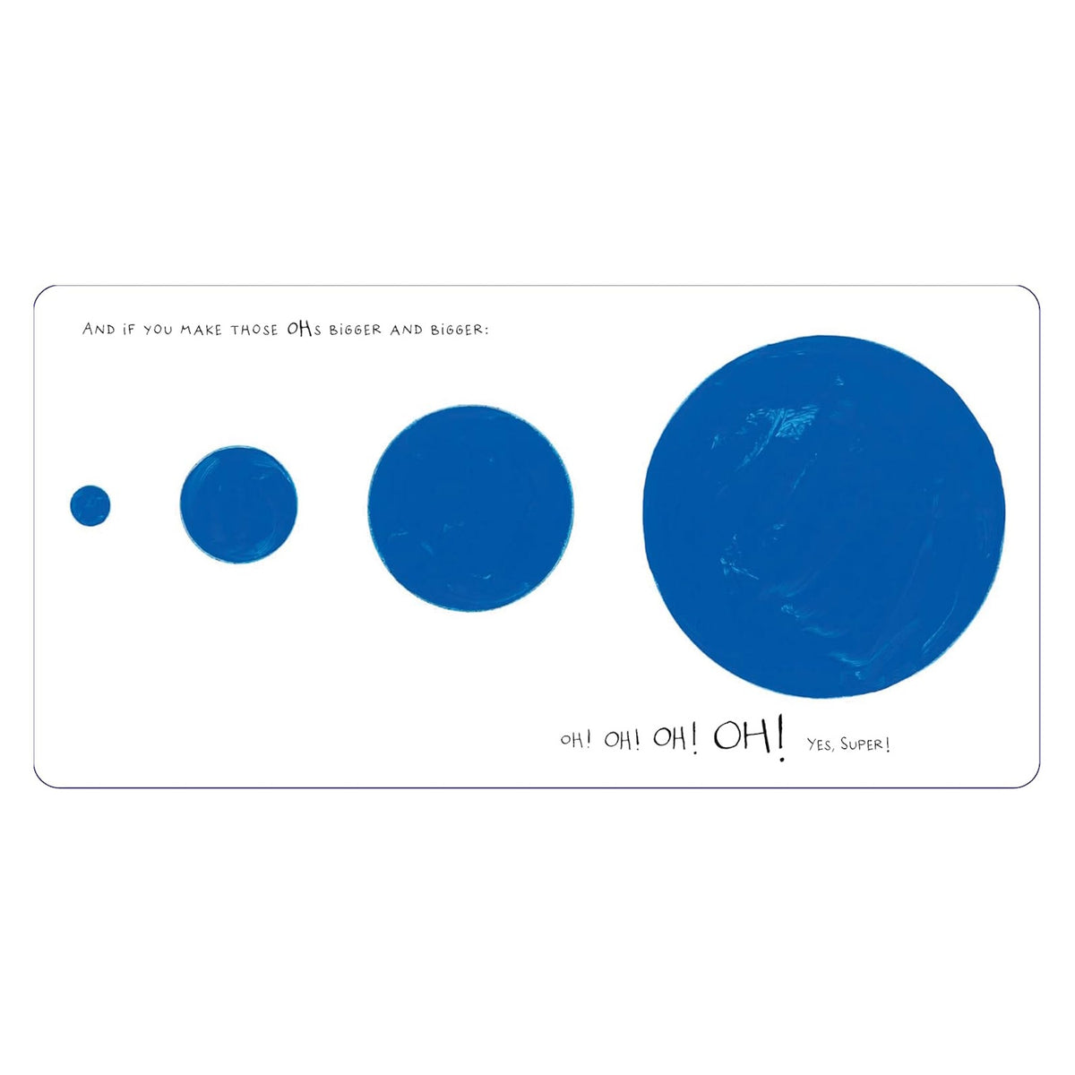 Four blue circles increasing in size from left to right with text reading "OH!" in growing font sizes below them.