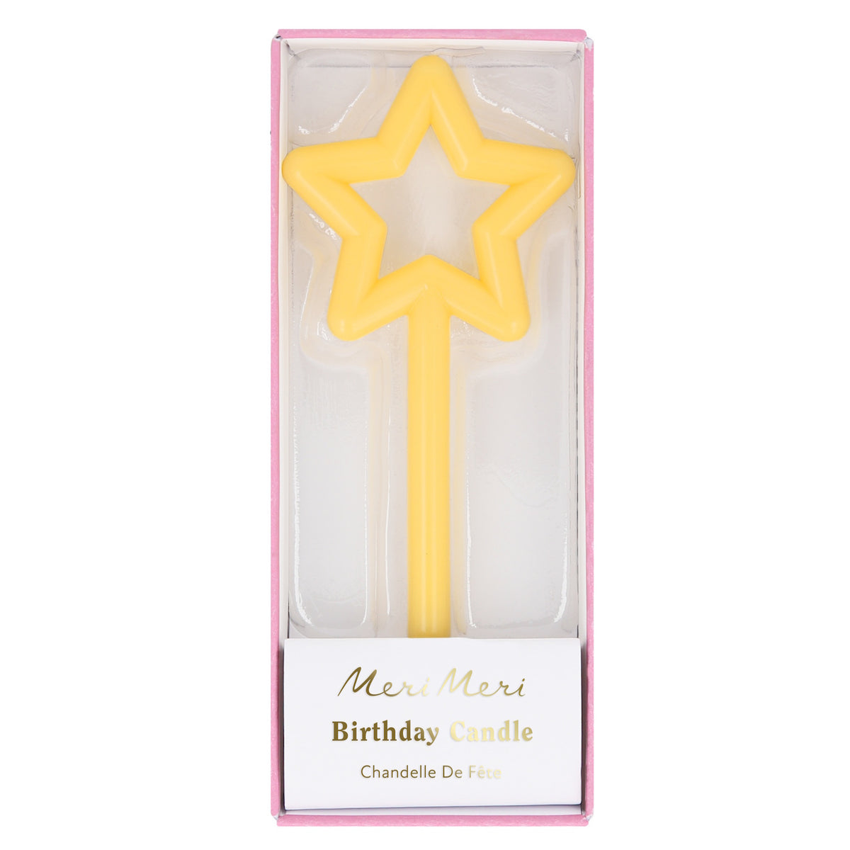 Featuring a tall, elegant candle with a shimmering star detail, perfect for adding sparkle to birthday cakes or celebrations.