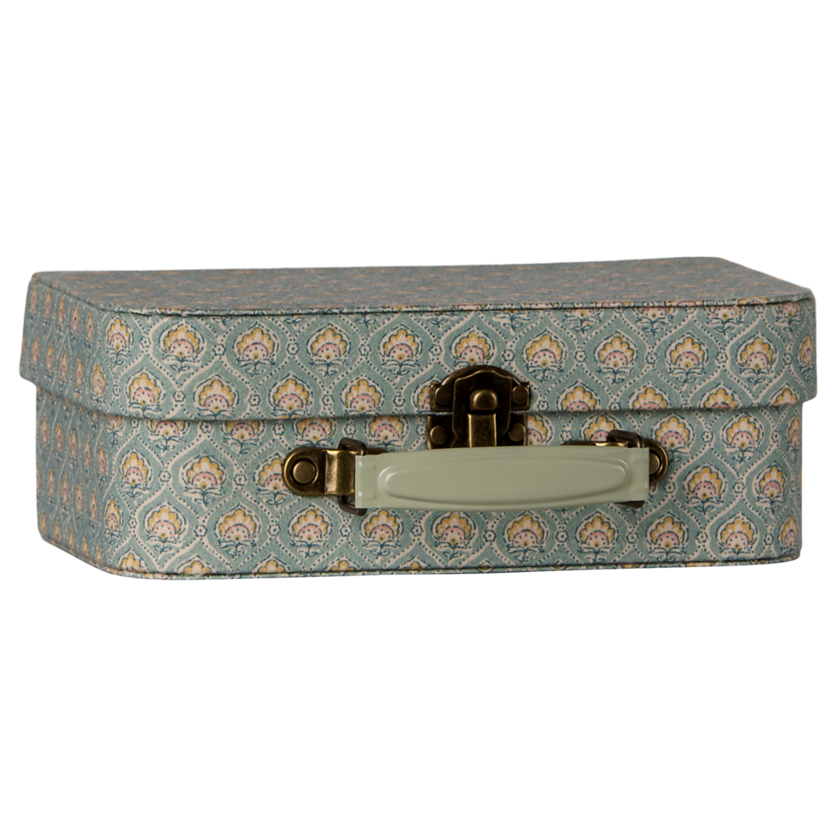 Maileg small 2-piece suitcase set in Michette floral pattern with a mint green handle.
