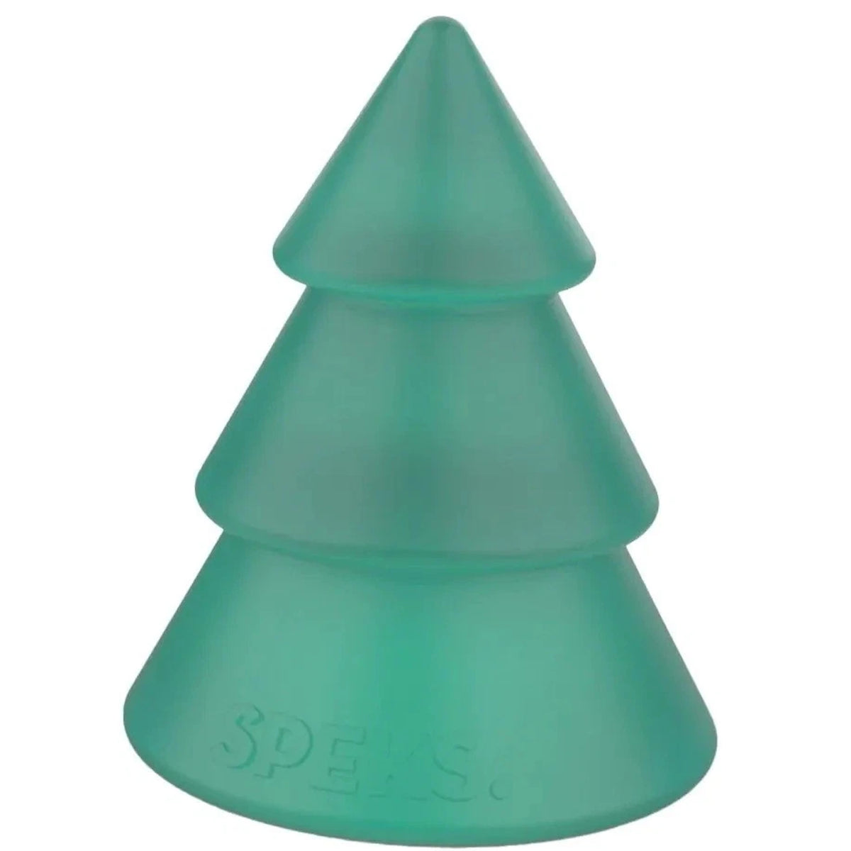 Front view of a green silicone Speks tree fidget toy.