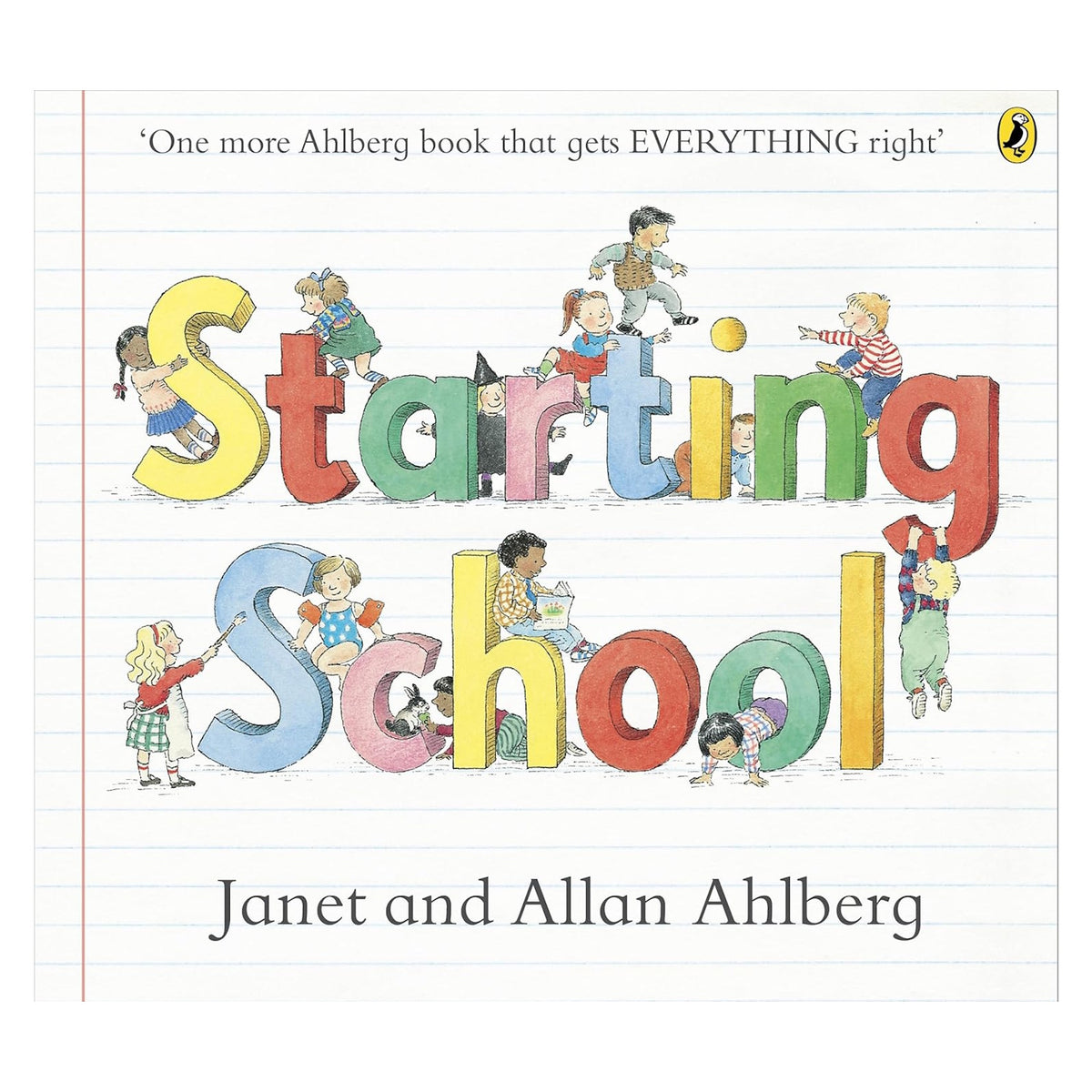 Cover of Starting School by Janet and Allan Ahlberg featuring children playing on large, colorful letters.
