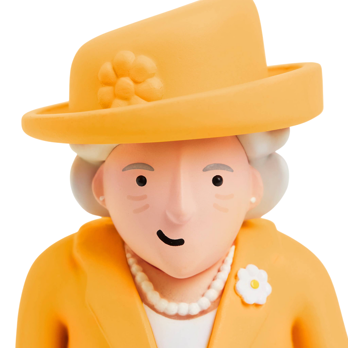 A stylized figure with a cheerful expression wears a yellow hat adorned with a flower and matching suit, contrasted against a white background.