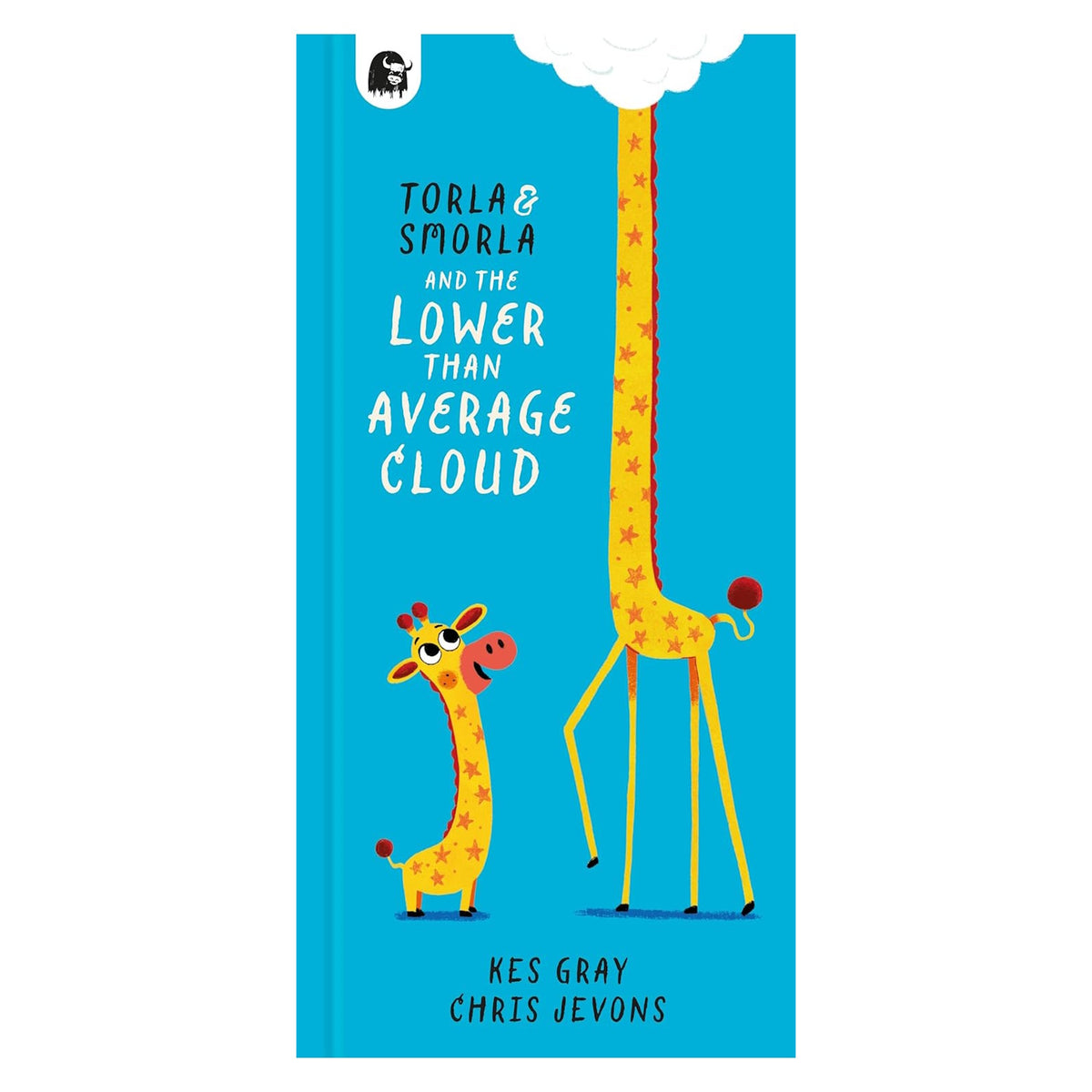 Book cover for Torla & Smorla and the Lower Than Average Cloud by Kes Gray, featuring two star-patterned giraffes.