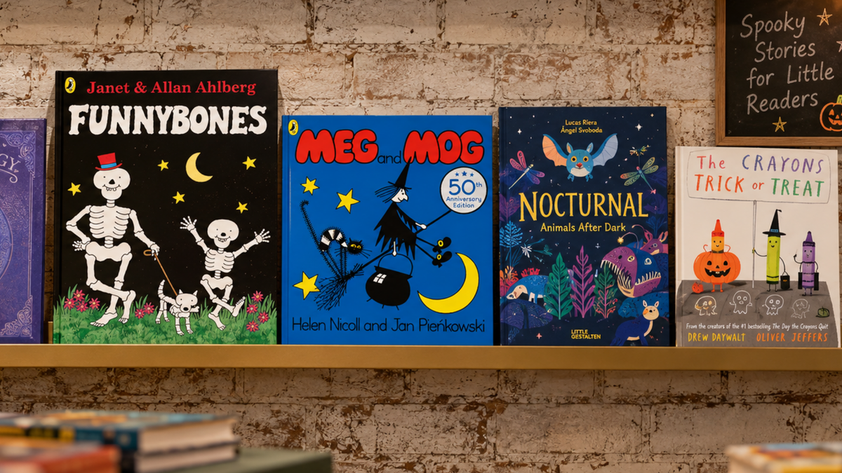 halloween books on a shelf