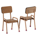 Detailed view of Maileg table and chair set in dark powder, designed for mouse-sized characters with realistic features