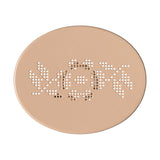 A top-down view of the Maileg oval café table in pale pink, showcasing its intricate hole-punched floral pattern.