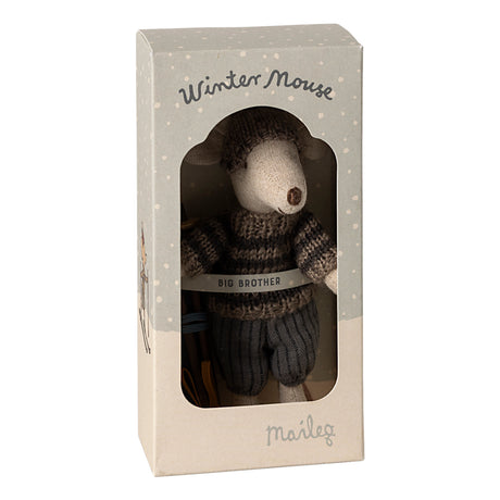 Maileg Big Brother Winter Mouse with Ski Set - Grey