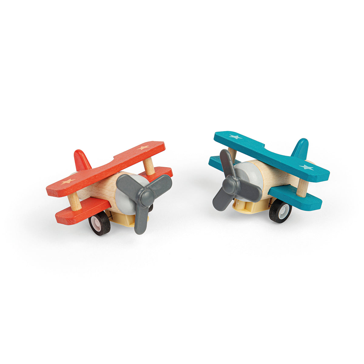 Wooden Pull Back Bi-Plane