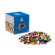 A box of 600 classic Plus-Plus pieces with a pile of mixed-colour Plus-Plus bricks.