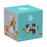A bright, teal box of Plus-Plus Rainbow Mix 600-piece set with a colourful design.