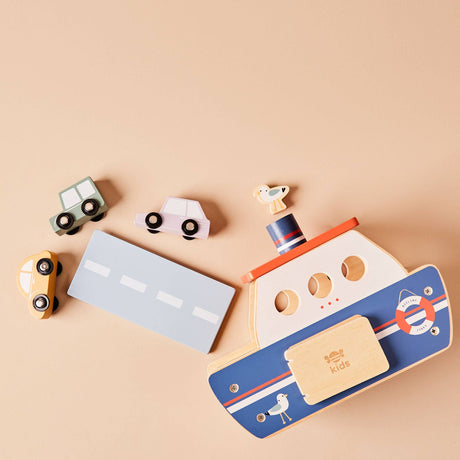 *Wonky* Just Bee Kids Wooden Ferry Toy Playset with Cars FSC