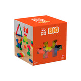 An orange box featuring the Plus-Plus BIG Neon set, with a neon-themed background and a clear window showing the pieces inside.