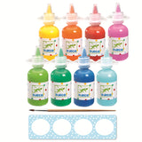 A set with eight bright, rich-coloured paints in easy-to-use bottles, ideal for children's creative projects and painting fun.