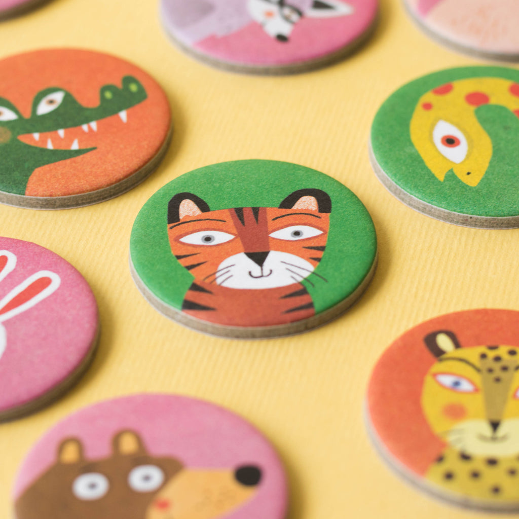 Tiger token from Lotto Habitats game – A round token featuring a cute tiger illustration on a bright green background.
