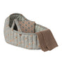Maileg large carry cot in blue with floral quilted lining and knitted blanket