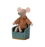 Mint Maileg folding chair in use, with Dad Mouse sitting and resting in style