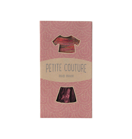 Maileg Petite Couture Mum Mouse outfit with a tweed suit and handbag – elegant UK dollhouse charm