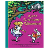 Book cover of "Alice's Adventures in Wonderland" by Robert Sabuda. Alice chases the White Rabbit beneath a tree, with the Cheshire Cat watching from above.