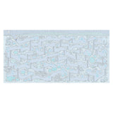 Intricate blue and white underground maze illustration for children featuring ladders, crystals, and origami shapes.