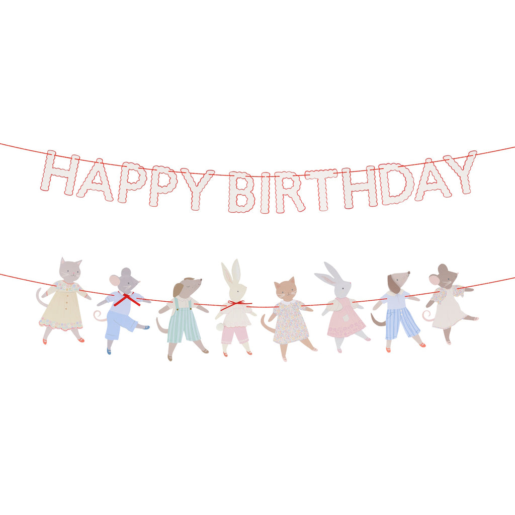 A colorful decorative garland featuring playful animal characters, perfect for brightening up children's parties or bedrooms.