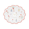Meri Meri scalloped paper plate featuring illustrated party animals, balloons, and cake.