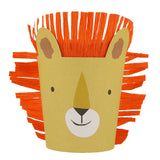 Yellow paper cup featuring a lion's face with an orange crepe paper fringed mane.